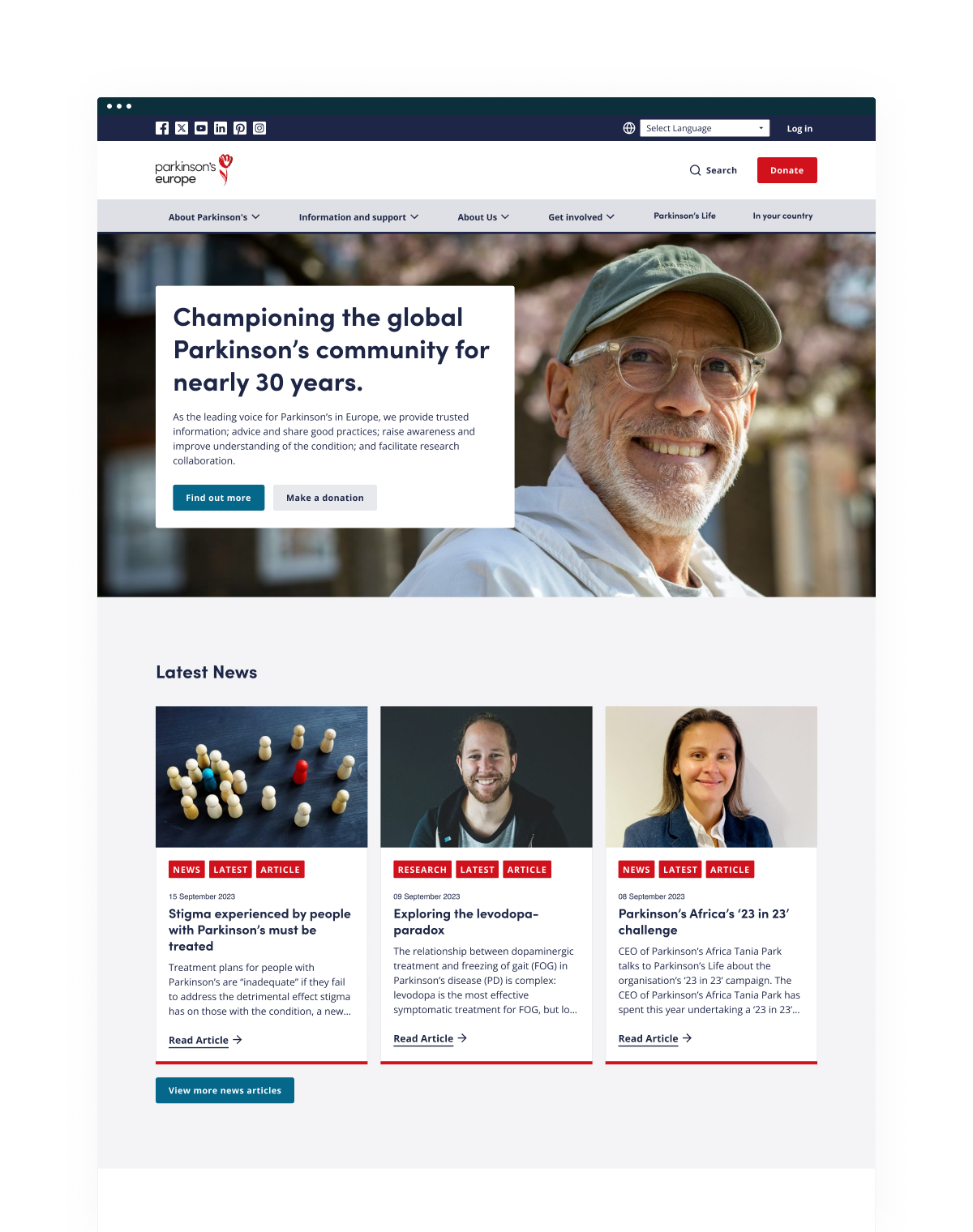 Parkinson's Europe homepage redesign