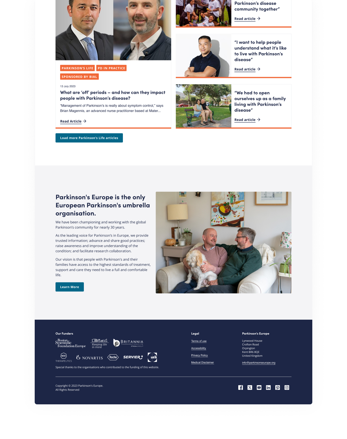 Parkinson's Europe homepage redesign