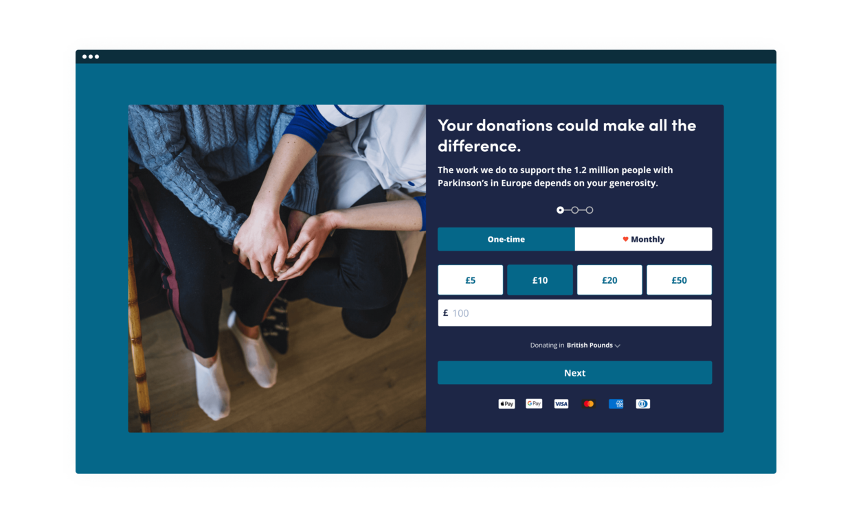 Parkinson's Europe redesigned donation widget
